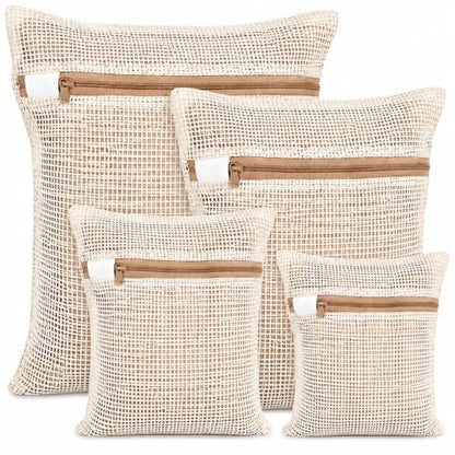 100% Cotton Mesh Laundry Bags, Rust-Proof Zipper Wash Bags for Delicates, Natural Undyed Bags for Lingerie, Sweaters and Baby Clothes, Set of 4 (Natural Cotton, XXL × XL × L × M) - size: XXL × XL × L × M