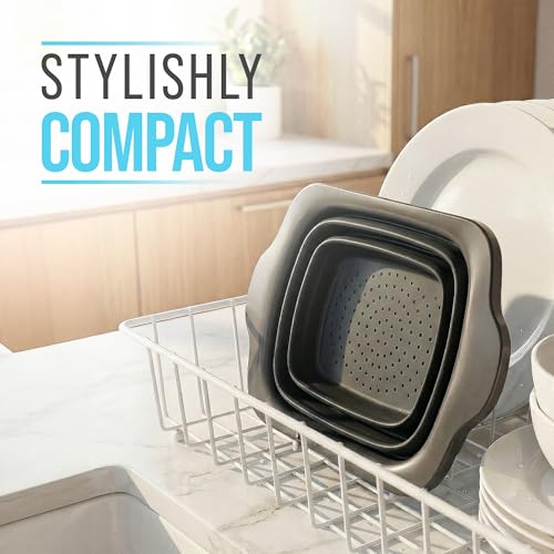 Comfify Over-the-Sink Colander with Handles – Sleek Plastic Black Kitchen Strainer for Pasta, Vegetables & Fruits – Space-Saving Design – 17.1 x 10.2 x 1.75 Inches - color: Black