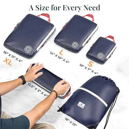 TRIPPED Travel Gear Extra Large Compression Packing Cubes 6-Piece Set - color: Navy Blue