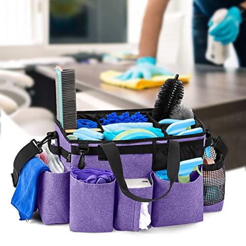 LoDrid Wearable Cleaning Caddy Bag with 4 Foldable Dividers, Purple - color: Purple