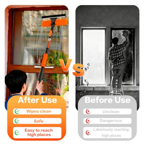 20FT High Reach Duster Cleaning Kit with 5-13 FTExtension Pole, High Ceiling Fan Cleaner Duster Tool for Fan Blades, Extendable Reusable Cobweb, Feather, Window Cleaning Squeegee Kit (12FT) - size: 12FT