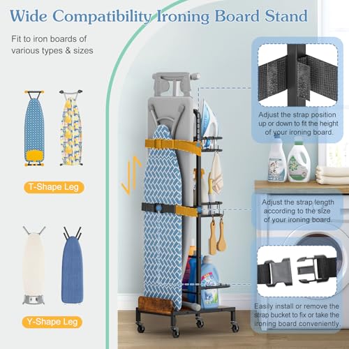 Ironing Board Hanger,Iron and Ironing Board Holder No Wall Mount,Laundry Room Organization and Storage Cart with Iron Stand,Narrow Laundry Shelves Organizer Cabinet,Laundry Room Essentials Accessories