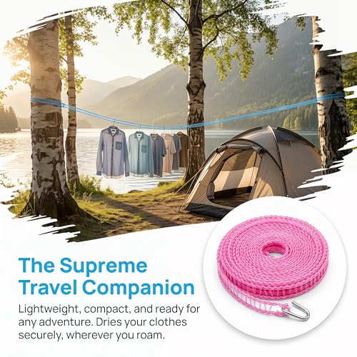 3 Rolls Clotheslines Portable Anti-Slip & Windproof Clothesline with Hooks Strong Durable Windproof Nylon Laundry Clothes Line for Indoor Outdoor Camping Travel, 16ft/Roll