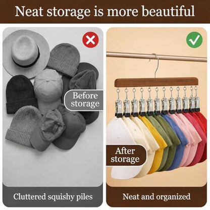 Closet Organizer with 10 Clips, 2PCS Space Saving Hanging Closet Organizer, Space-Saving Hat Scarf Clothespins for Jeans Skirts Socks Leggings Wooden Pant Hangers with Clips(Wood) - color: 2pc-light Wood