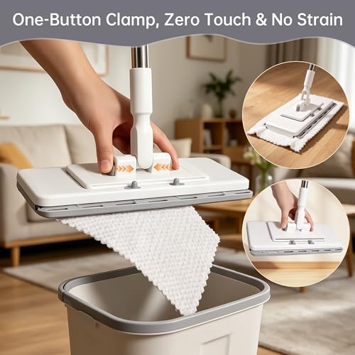 2‑in‑1 Snap Grip Mini Mop with 10 Reusable Cloths, Zero Touch No Wash Lazy Mop, Suitable for Wet/Dry Floors, House Wall, Windows, Corners,Versatile and Efficient - size: Mini Mop with 10 Reusable Cloths