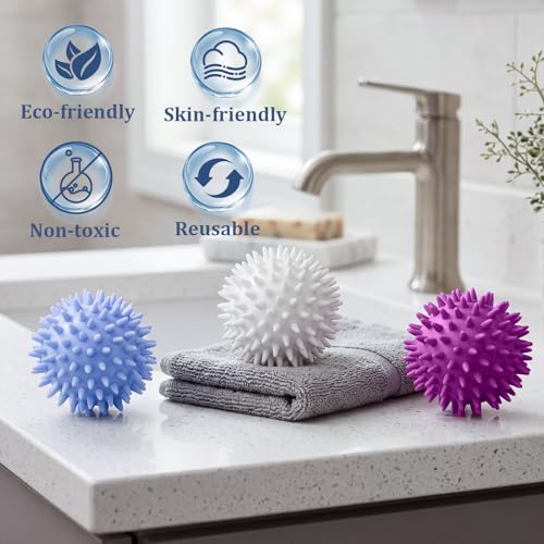 12 Pcs Reusable Laundry Dryer Balls, Plastic Dryer Balls Fabric Softener, Reduce Drying Time and Save on Energy, Soft Fluffy Clothes, Fewer Wrinkles, Less Static Cling