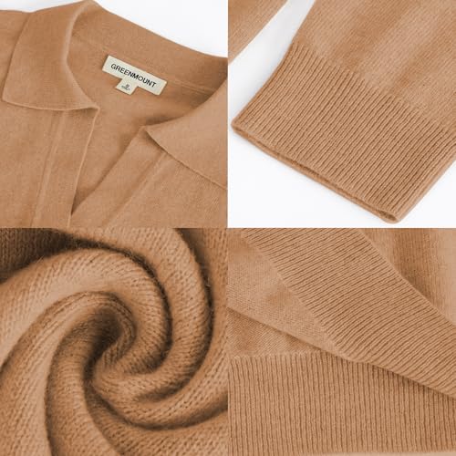 GreenMount Women's Deep V-Polo Casual Loose Cashmere Sweater Pullover Lapel Long Sleeve for Women Keep 37.5° Warm - color: Camel, size: X-Large