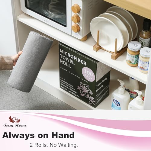 Jessy Home 2 Roll Reusable Paper Towels,100 Sheets Tear Away Microfiber Cleaning Cloth, Lint Free Cleaning Rags for Kitchen, Dishcloth,Household Cleaning Supplies - color: Dark Grey