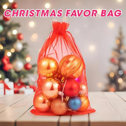 ANZNKU 50 Pcs Large Organza Bags 8x12, Small Mesh Gift Bags Drawstring Bulk - color: Mixed Color