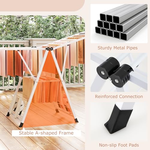 GIANTEX Foldable Metal Clothes Drying Rack, 72.5" Height Adjustable Wings - color: White, size: 72.5"L x 39"-66"H