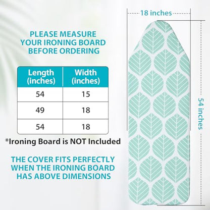 Seiritex Extra Wide Ironing Board Cover with Padding 18 x 54 inch Heat Reflective with Hook and Loop Fasteners, Thick Padding with Elasticized Edges, 3 Layers Iron Board Cover (Green Leaf) - color: Green Leaf, size: 18x54