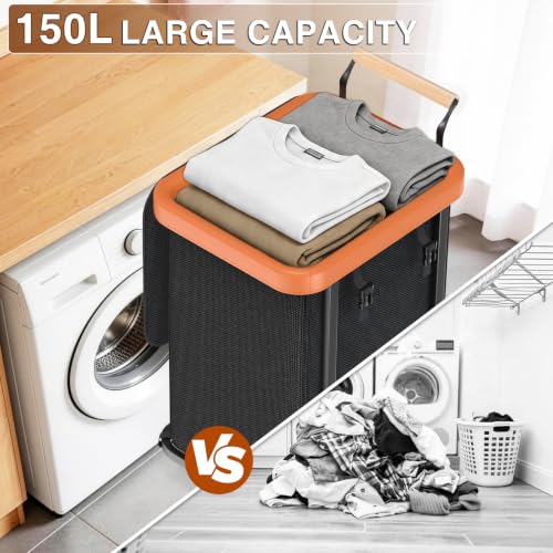 Laundry Hamper with Lid,Leather Patchwork Laundry Basket with Wheels 40Gal - color: Black, size: 1 Section