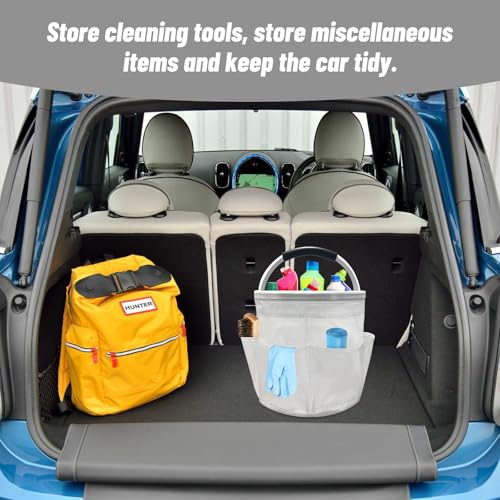 17L Cleaning Caddy with Handle, Foldable Cleaning Supply Caddy with 6 Pockets Cleaning Caddy Bag for Outdoor Camping Garden Harvest Basket Bathroom Storage (Clear) - color: Clear