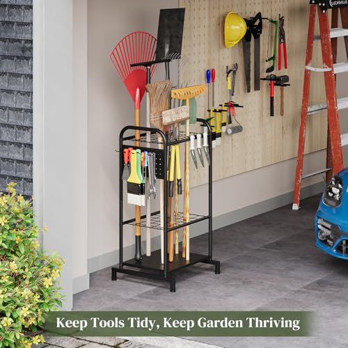 Garden Tool Organizer with Hooks, Steel Yard Storage Holder,Broom Holder - style: Rack with Hooks