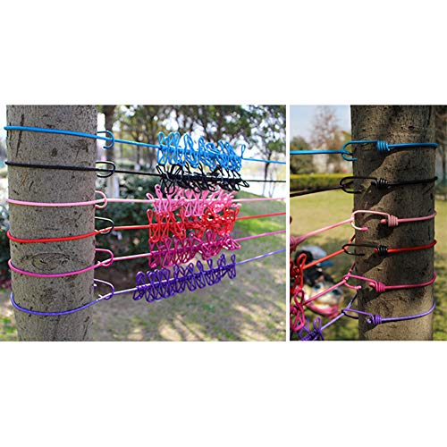 AKOAK 1 Pack Multi-Function Outdoor Home Clothesline Travel Portable Windproof Non-Slip Drying Rope 12 Clip (Black) - color: Black