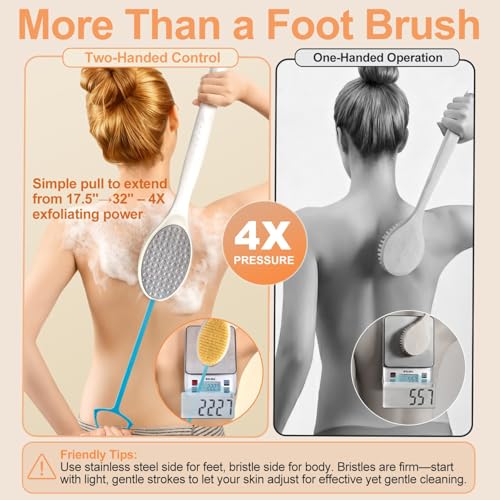 Extendable Long Handle Foot Scrubber & Brush –2-in-1 for Shower