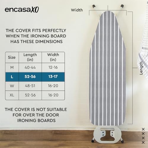 Encasa XO Ironing Board Cover and Pad, Thick Felt 54"x15" - color: Roma Grey Stripes, size: Large