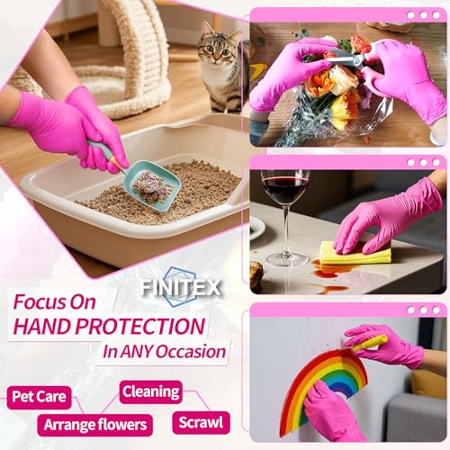 FINITEX Nitrile Disposable Latex-Free Gloves - 3.5mil 100PCS Powder-Free Latex Free Cleaning Medical Exam Food Gloves - color: Rose Red (Large 100)