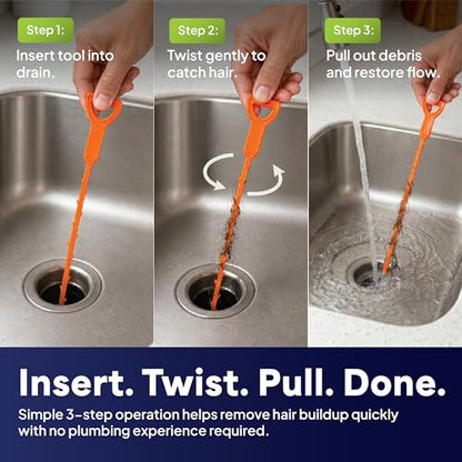 3 Pack 19.7in Drain Snake Hair Clog Remover for Sink, Shower, Tub & Toilet