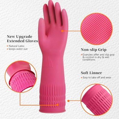 Rubber Gloves for Cleaning – 3 Pairs Reusable Gloves for Dishwashing, Kitchen and Household Tasks, 15-Inch Long (Regular Style, XL(Fits Large Hands)) - size: XL(Fits Large Hands), style: Regular Style