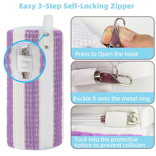 Shoe Washing Machine Bag 2pc Shoe Bags for Washing Machine Reusable Shoe Laundry Bags With Unique Self-locking Zipper Design for All Tennis Slippers Sneakers - color: Purple and White