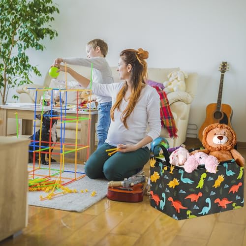 Dinosaur Foldable Storage Basket Baby Gifts Basket Nursery Hamper with Waterproof Lining&Handles Organizer Bins for Boys' Bedroom, Nursery, Laundry, Toys, and Camping - color: Black Dinosaur