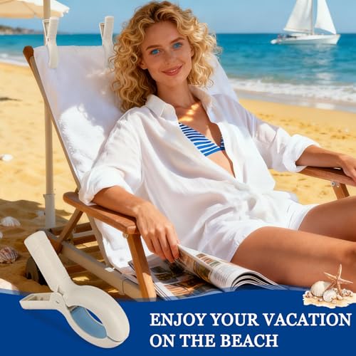 6 Pack Windproof Clothes Pins for Beach Blankets, Beach Towels Clips, 3.94 Inch Towel Clamps for Beach, Pool and Cruise Chairs