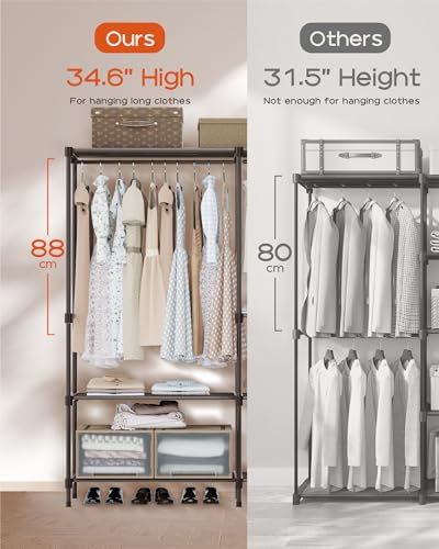 CASAMAYA Clothes Rack, Portable Closet, 44.9 Inch Large Capacity Wardrobe Closet, Clothes Storage Organizer with Shelves and 2 Hanging Rods, Easy to Assembly, Black PCT021B01 - size: 44.9"L x 16.9"W x 77.6"H