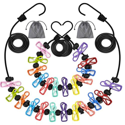 2Pcs Multicolor Portable Travel Clothesline with 12 Clothespins