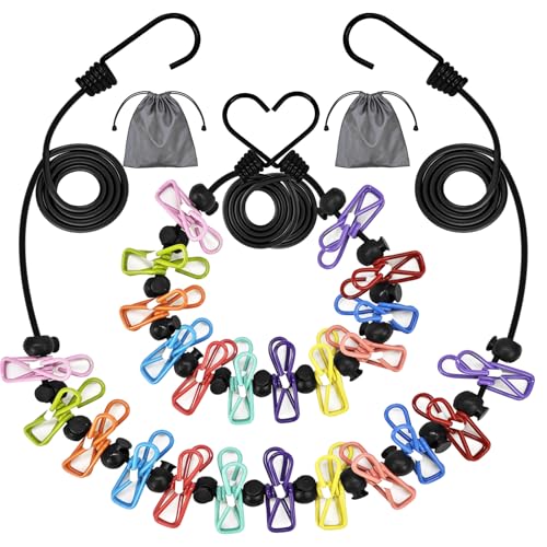 2Pcs Multicolor Portable Travel Clothesline with 12 Clothespins