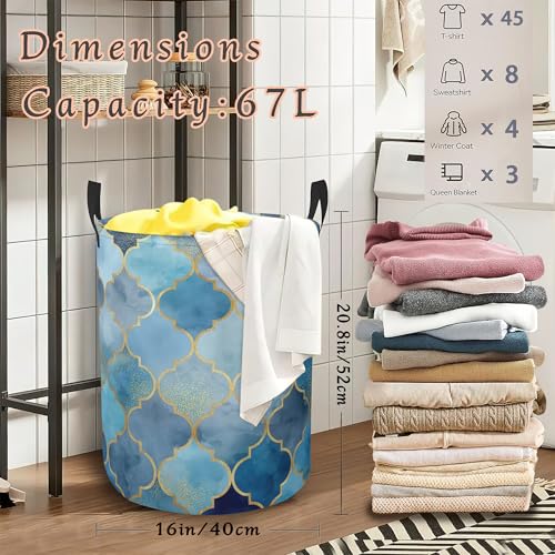 Abstract Boho Laundry Hamper,Blue Collapsible Laundry Basket with Handles Waterproof Storage Bin for Clothes Books Organizer Basket for Bedroom Bathroom Dormitories 16" x 20.8" - color: Abstract Boho Blue