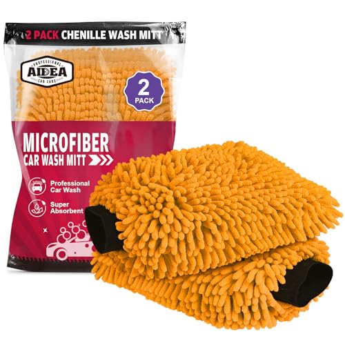 AIDEA Car Wash Mitt Microfiber, 2PK, Car Wash Brush, Orange, 8''X12'' - color: Orange, size: 2PK-8''X12''