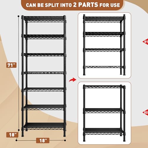 REIBII 7-Tier Metal Shelving Unit, 71’’H x 18’’W x 18’’D, 1176 LBS Weight Capacity, Adjustable Garage Shelving for Storage, Heavy Duty Shelves for Kitchen, Living Room, Bathroom etc. - size: 7 Tier-18"D x 18"W x 71"H