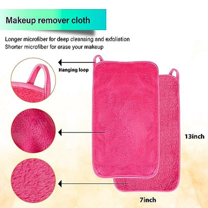 Nugilla Makeup Remover Cloths, 16 Packs Makeup Remover Towels Reusable Face Wash Cloth, Soft Microfiber Face Cloth for Women - color: Pink/Blue/Green/Purple, size: 1 Count (Pack of 16)