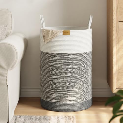 Nunsino Laundry Hamper 75L,Large Laundry Basket for Clothes,Decorative Storage Basket for Blankets,Cotton Rope Woven basket for bedroom,Grey White - color: Grey&White, size: 75L/19.8Gal