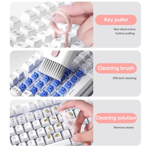 7 in 1 Keyboard Cleaner Laptop Cleaning kit, Electronic Cleaner kit with Key Cap Puller, Computer Cleanings Tools Kit for Monitor Tablet,Cell Phones,Earbuds Camera,Lens(Color:Pink)