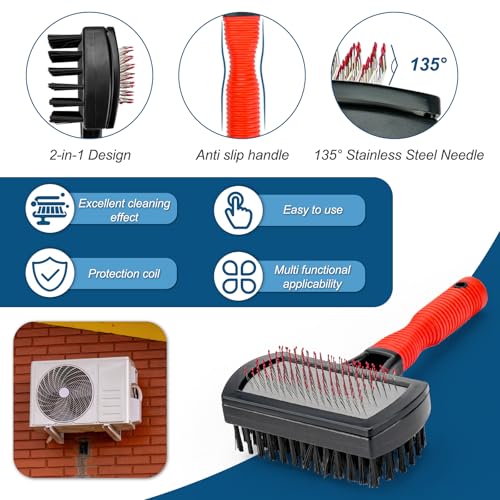 Cenipar Air Conditioner Coil Cleaning Brush Fin Comb Straightener 2 PCS Include Dual-Sided HVAC Coil Cleaning Brush and Metal Radiator Fin Comb for Air Conditioner Condenser (Red) - color: Red