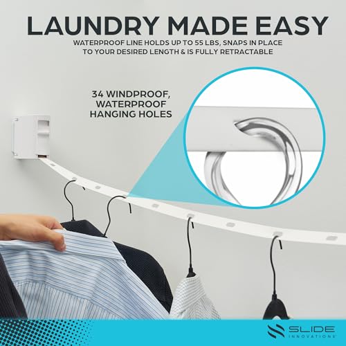 Slide Innovations Retractable Clothesline – 13 ft Indoor & Outdoor Wall-Mounted Drying Line, Heavy-Duty Space-Saving Laundry Line for Towels, Clothes, Sheets & Travel Use