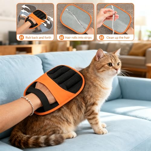 2 Pack Pet Hair Removal Gloves-Orange
