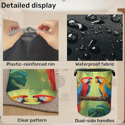 Tropical Parrot Foldable Laundry Hamper - Waterproof Fabric Storage Basket with Handles, Clothes Hampers for Laundry,Bedroom,Dorm - color: Tropical Parrot