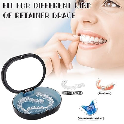 New Double-layer Retainer Storage Case with Belt Chewing,Removal Tool,Cleaning Brush,Built in Mirror Orthodontic Retainer Case - color: black