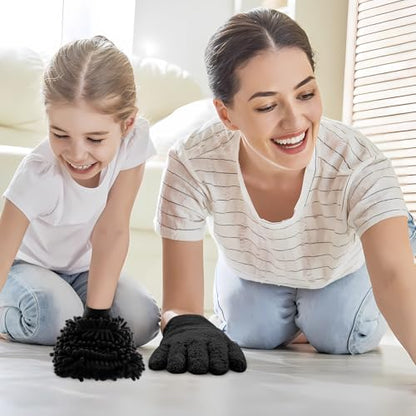 3Pcs Microfiber Dusting Mitt Gloves Microfiber Plant Cleaning Gloves, Black