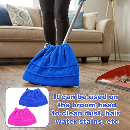 2 Pcs Mop Socks with Elastic Bands Washable Broom Cloth Cover Reusable Broom Pads Baseboard Cleaner Tool Multi-Purpose Mop Cloth Replacement for Baseboards, Cleaning Dust Cobwebs up High Heater