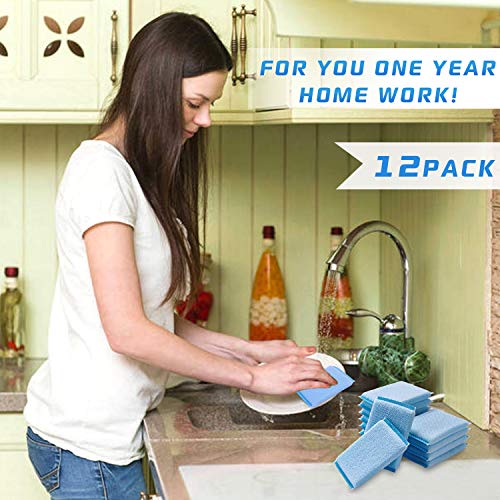 Nylon Cleaning Scrub Pad 12 Pack,Long-Lasting and Reusable Dishwashing Sponge,All-Purpose Scouring Pads Sponge for Kitchen,Bathroom