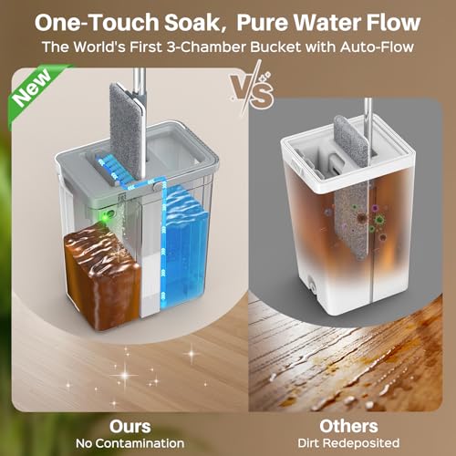 Mop and Bucket Set, Flat Mop and Bucket System for Floor Cleaning - size: mop bucket set+6 pads+12L tank