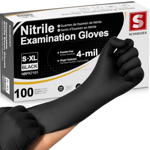 Schneider Nitrile Gloves, Gloves Disposable Latex Free, Powder Free - color: Black, size: X-Large