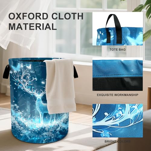 Deer Forest Laundry Basket Collapsible Oxford Cloth Fabric Hamper,Tote Bag Portable Storage Bin for Bedroom Bathroom Laundry Room 19.6x15.7 Inch - color: Deer Forest