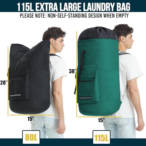 Laundry Backpack with Shoulder Straps，Laundry Bag Extra Large 115L，Laundry Backpack Heavy Duty with 4 Pockets, College Laundry Bags for Dorm Room， Sturdy Clothes Hamper Bags，Laundry Hamper Bag XXL - color: Turquoise