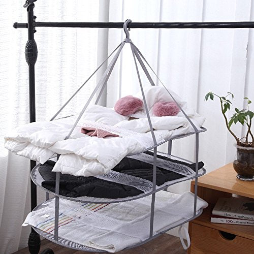 Looca 3-Tier Folded Mesh Clothes Hanging Dryer Sweater Drying Rack 30.3" L * 24.5" W*30.7" H - size: 30.3" L x 24.5" W x 30.7" H