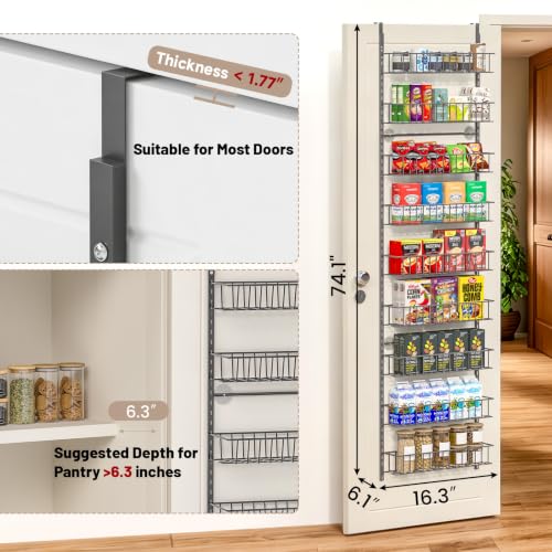 ElegantArray 9-Tier Pantry Door Organizer, Deep Gray - color: Deep Gray, size: 9-Tier